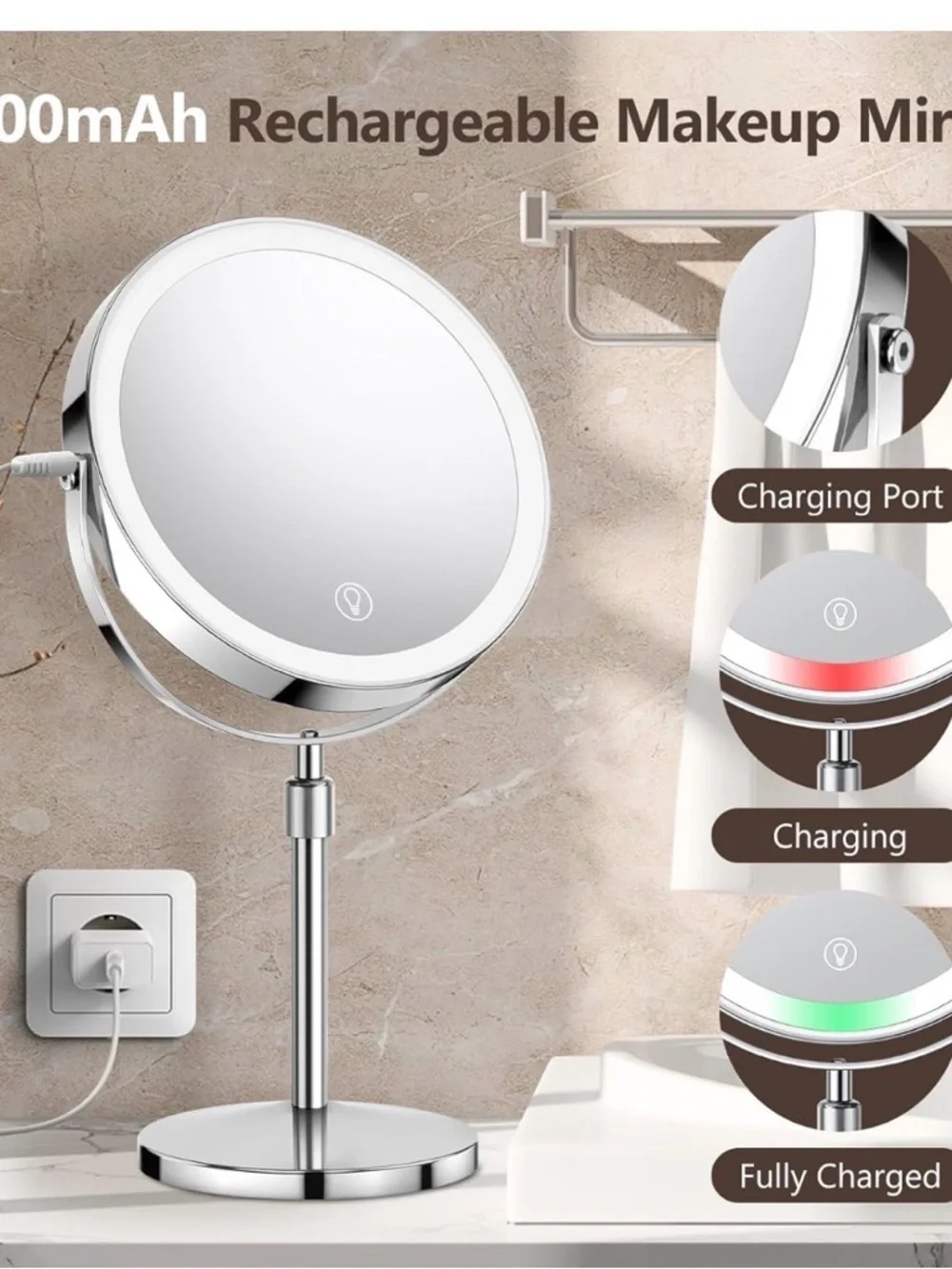 LED Lighted Standing Vanity Mirror in Silver